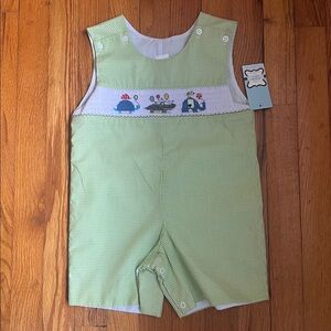 NWT Boys Smocked Green Gingham Baby Romper, size 2T